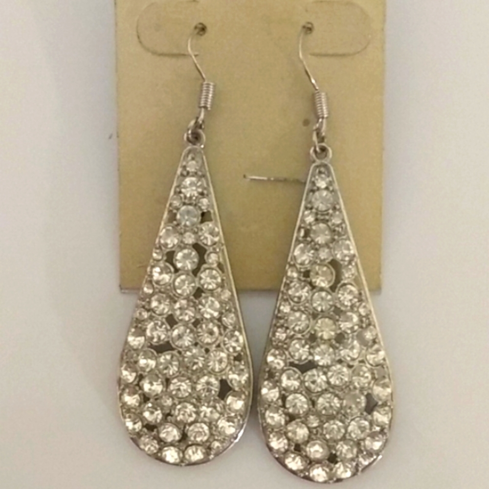 Francesca's Silver Plated Teardrop Earrings with Clear Rhinestones